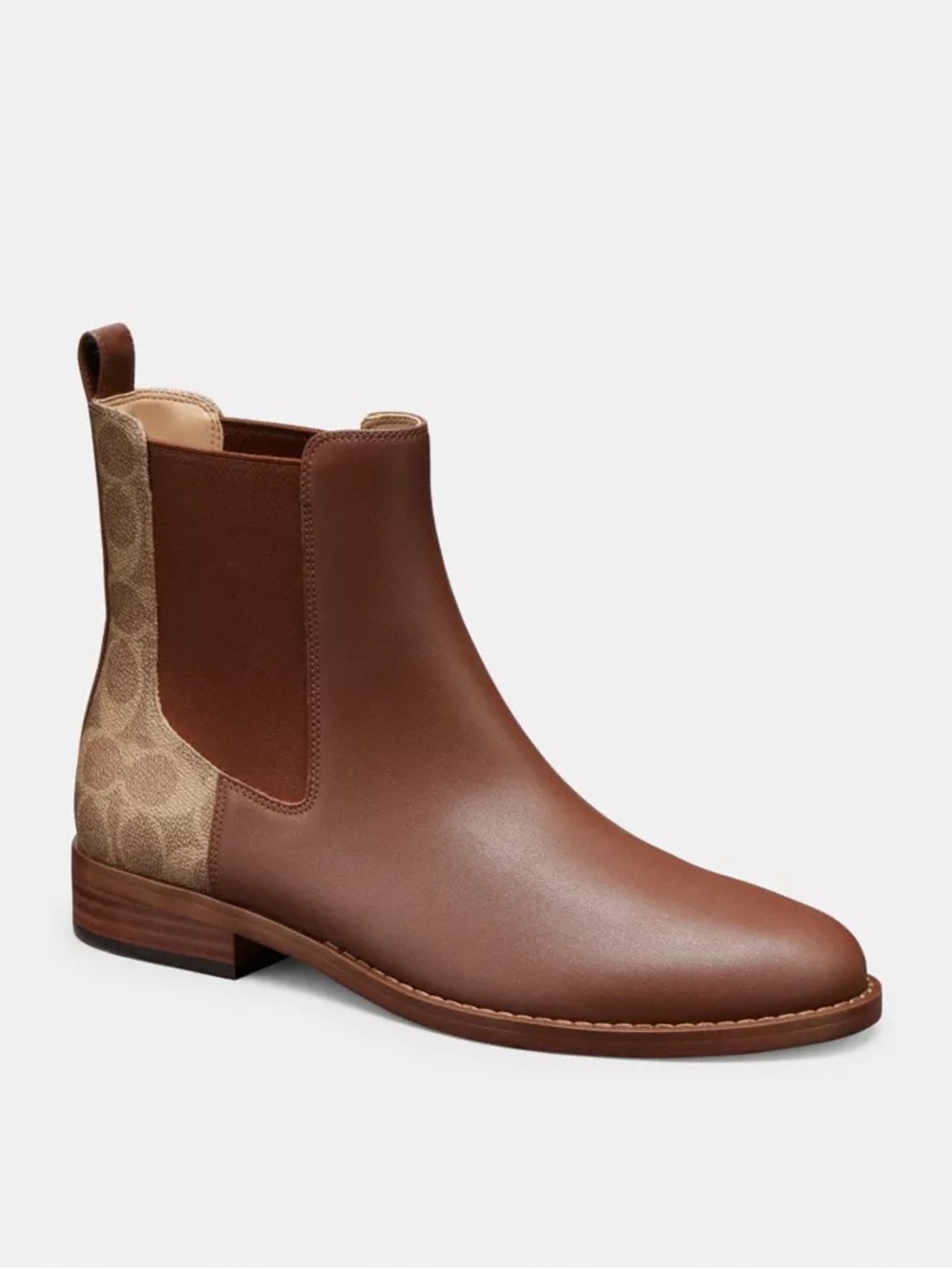 Coach Brown Leather Chelsea Boot with Signature Canvas Panel